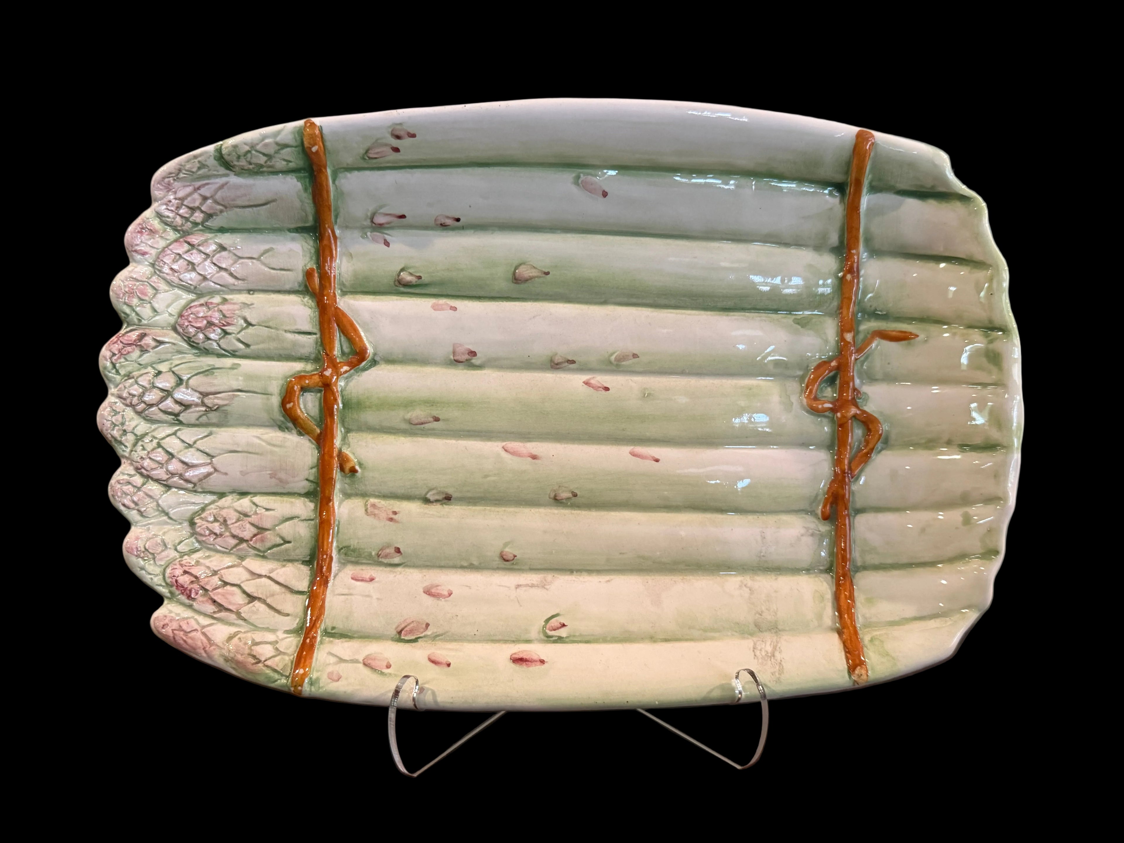 Vintage Hand-Painted Italian Majolica Asparagus Platter