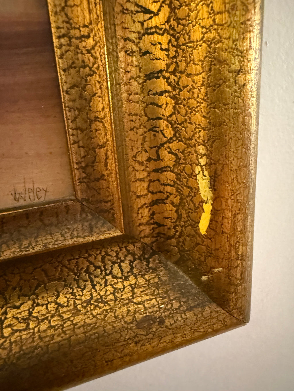 Mid 20th Century Petite European Still Life Oil in Deep Crackle Gilt Frame, Signed v. Weley