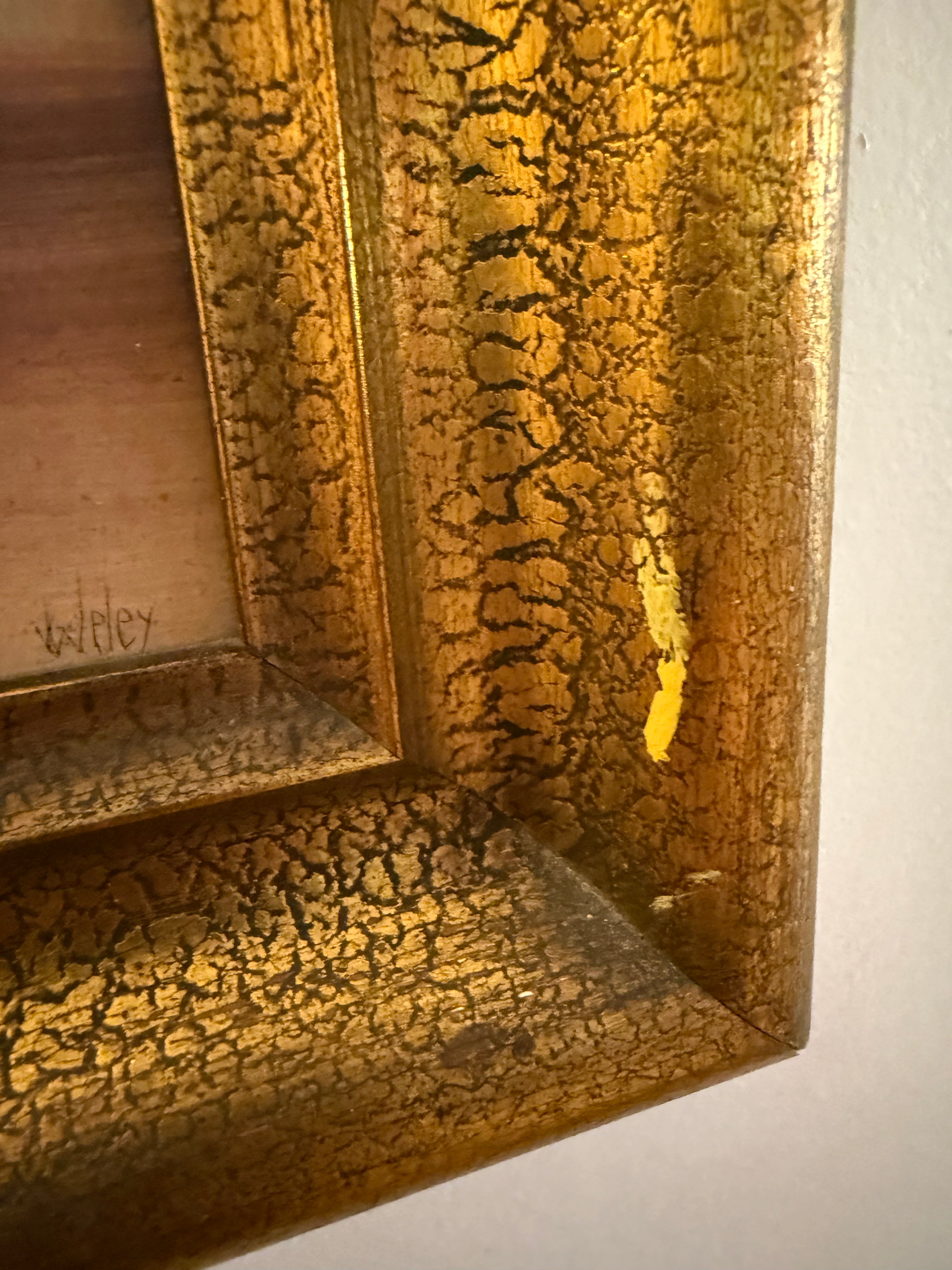 Mid 20th Century Petite European Still Life Oil in Deep Crackle Gilt Frame, Signed v. Weley