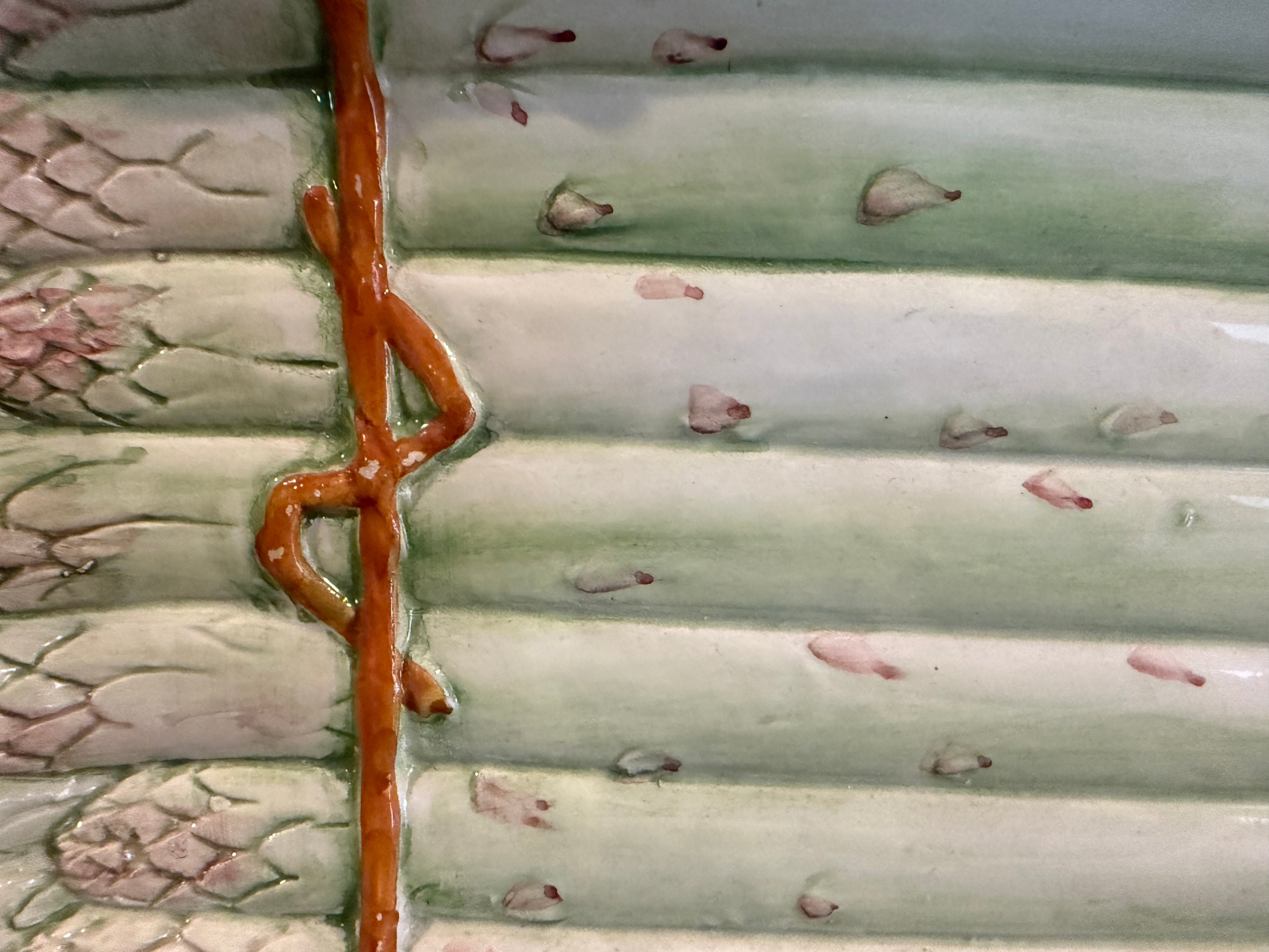 Vintage Hand-Painted Italian Majolica Asparagus Platter
