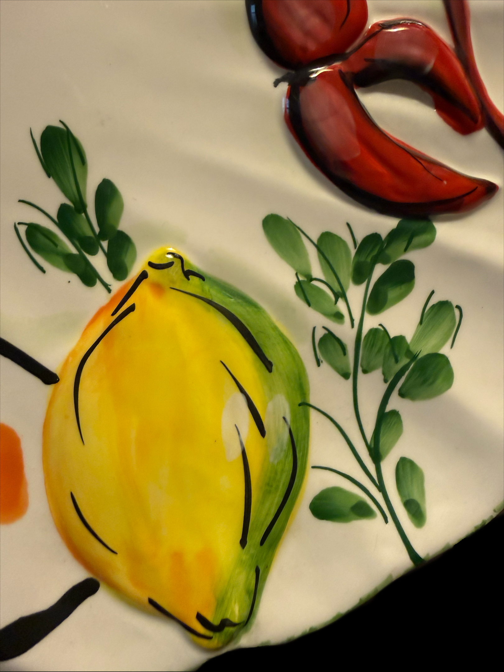 Late 20th Century Hand-Painted Raised Lobster & Lemon Ceramic Platter