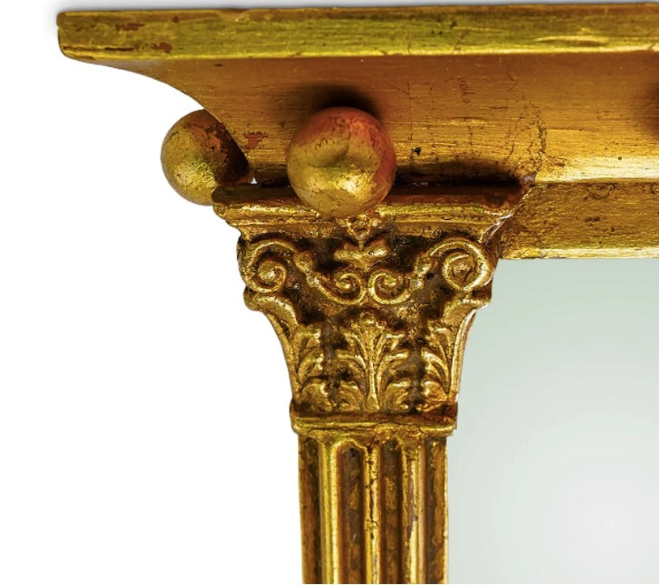 Vintage Continental Federal Style Gilt Neoclassical Wall Mirror With Fluted Columns