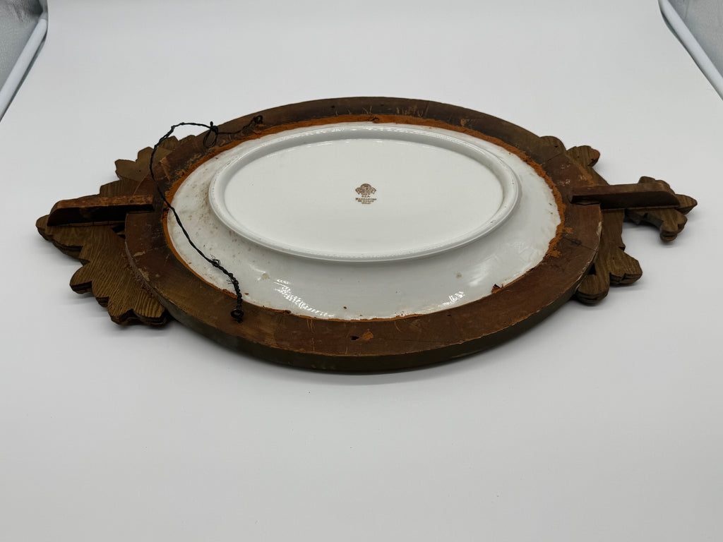 1960s Large Ornately Carved Gilt Framed 22kt Gold Classical Porcelain Plaque, Atlas International