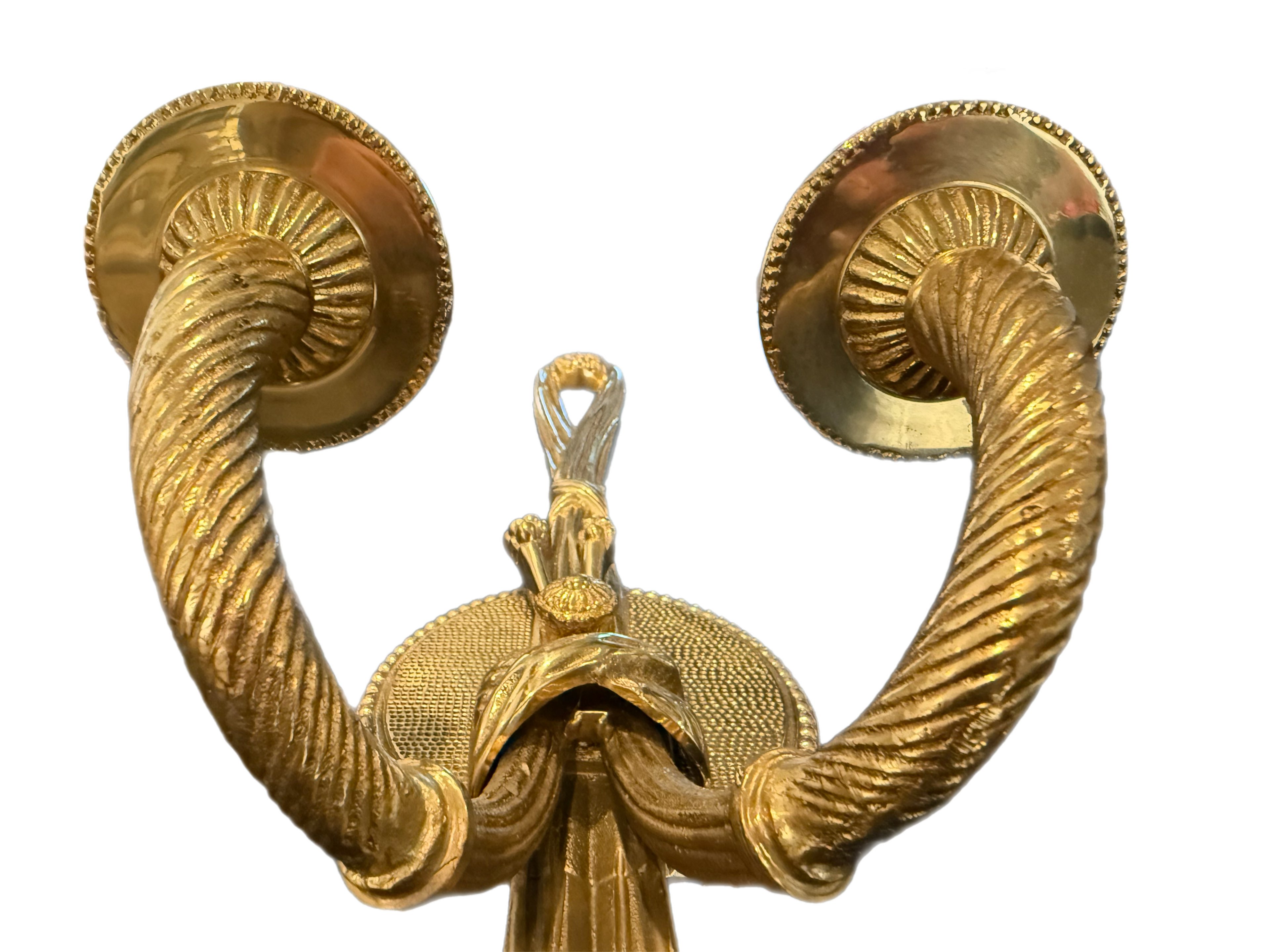 Mid 20th Century Grand Pair of Hollywood Regency Brass Tassel Wall Sconces