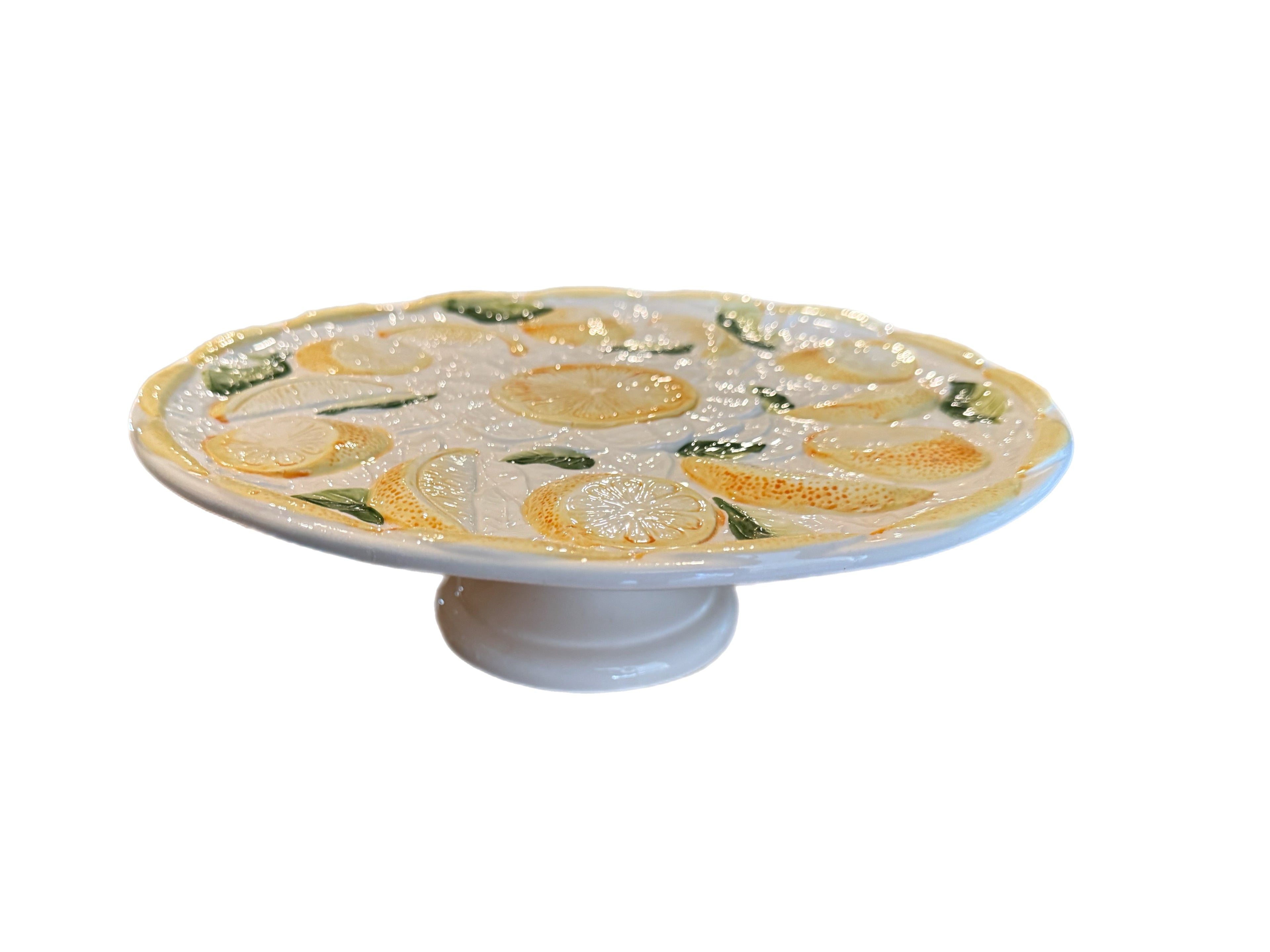 Vintage Portuguese Lemon Majolica Pedestal Cake Stand