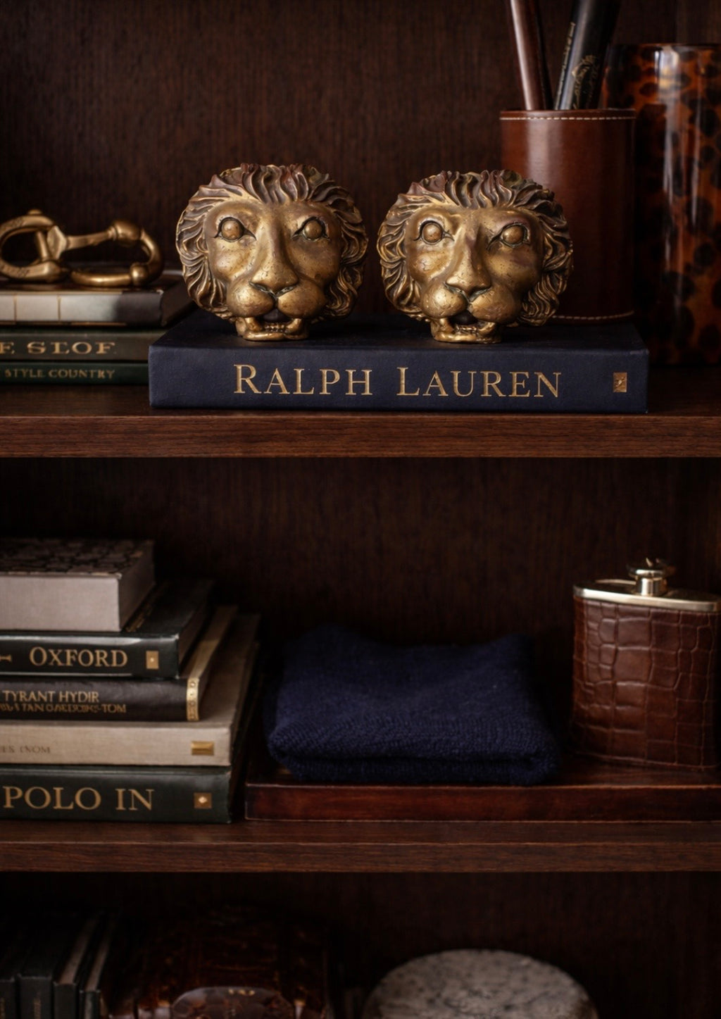 Pair of Vintage Gilt Lion Head Sculptures, Italian Neoclassical Style