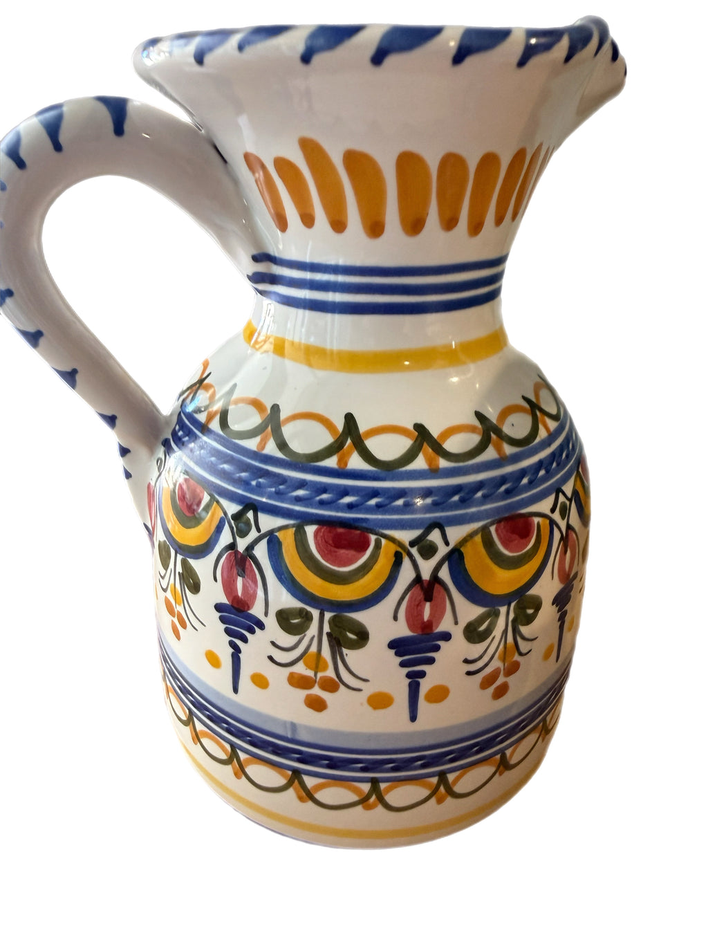 Late 20th Century Spanish Ceramic Ewers Hand-Painted Signed De La Cal Puente - a Pair