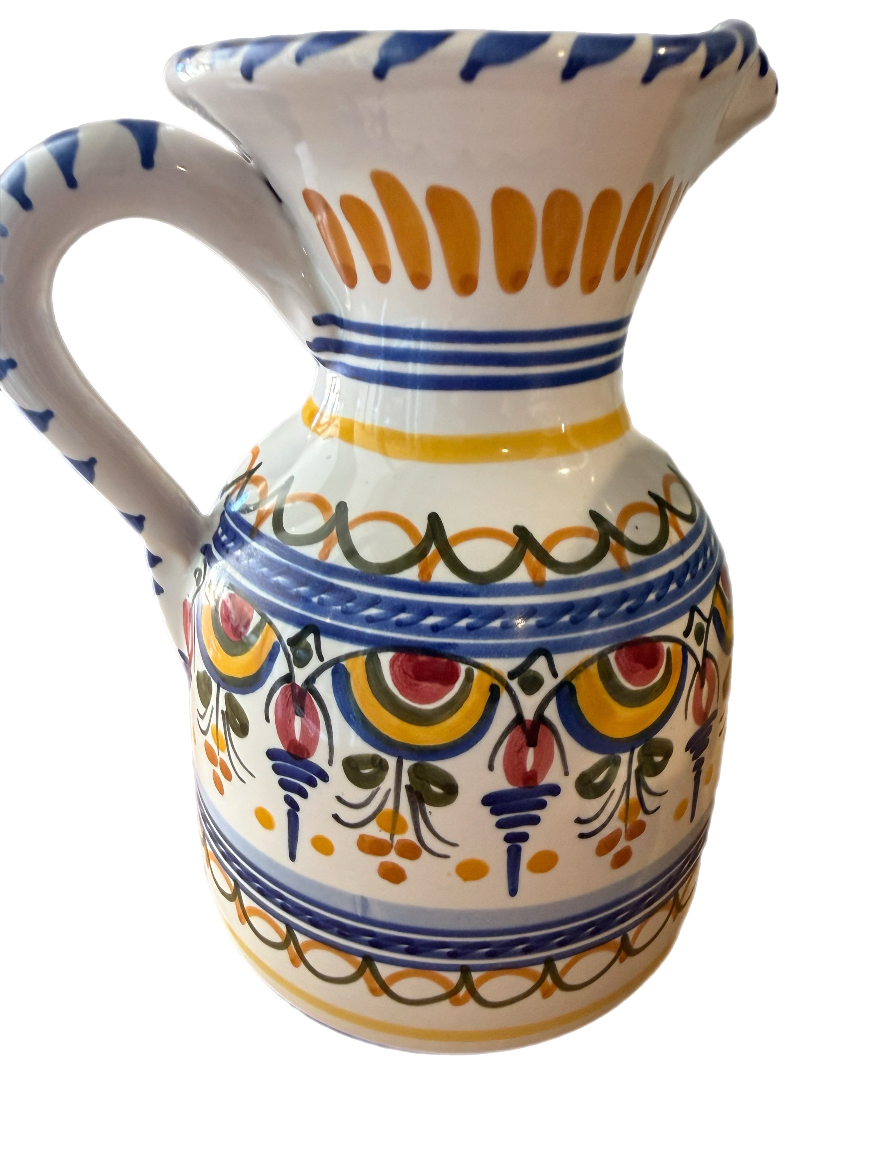 Late 20th Century Spanish Ceramic Ewers Hand-Painted Signed De La Cal Puente - a Pair