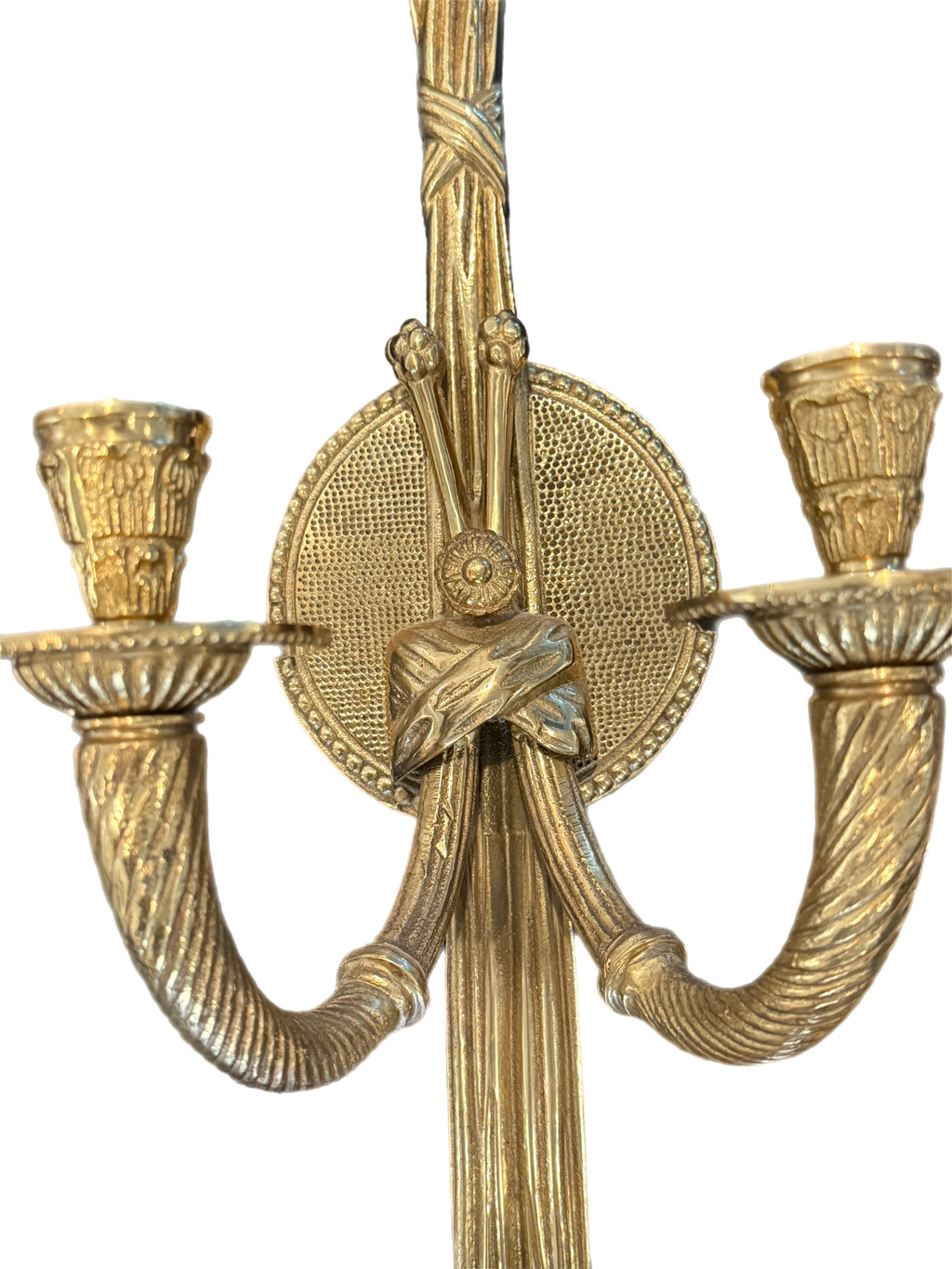 Mid 20th Century Grand Pair of Hollywood Regency Brass Tassel Wall Sconces