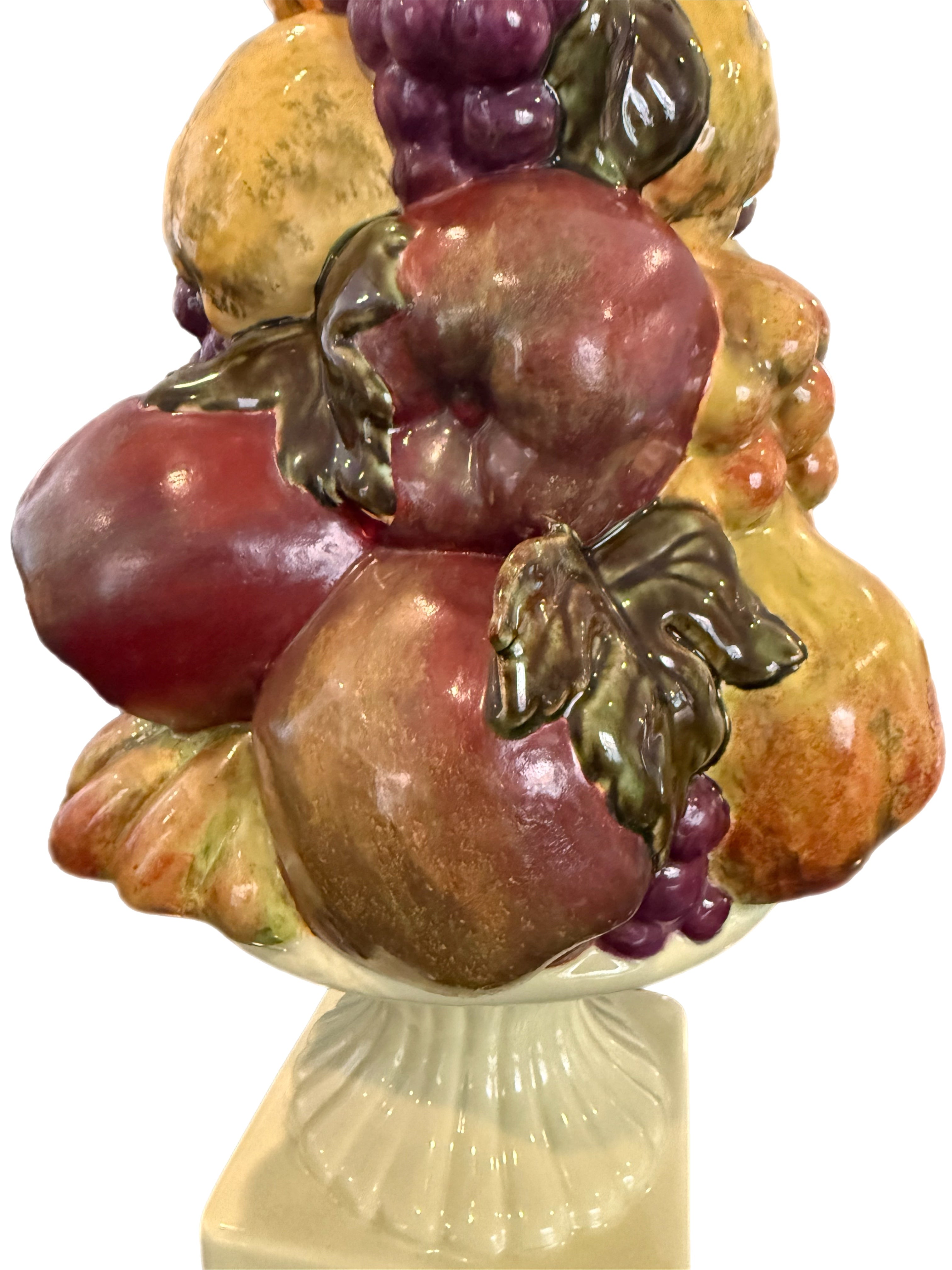Tall Vintage Ceramic Fruit Topiary Centerpiece with Pedestal Base