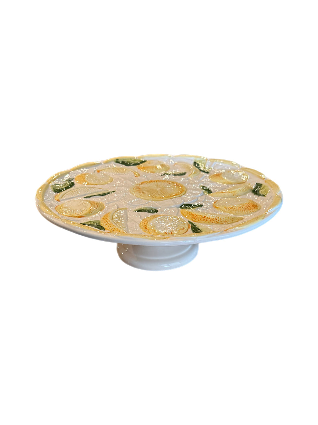 Vintage Portuguese Lemon Majolica Pedestal Cake Stand