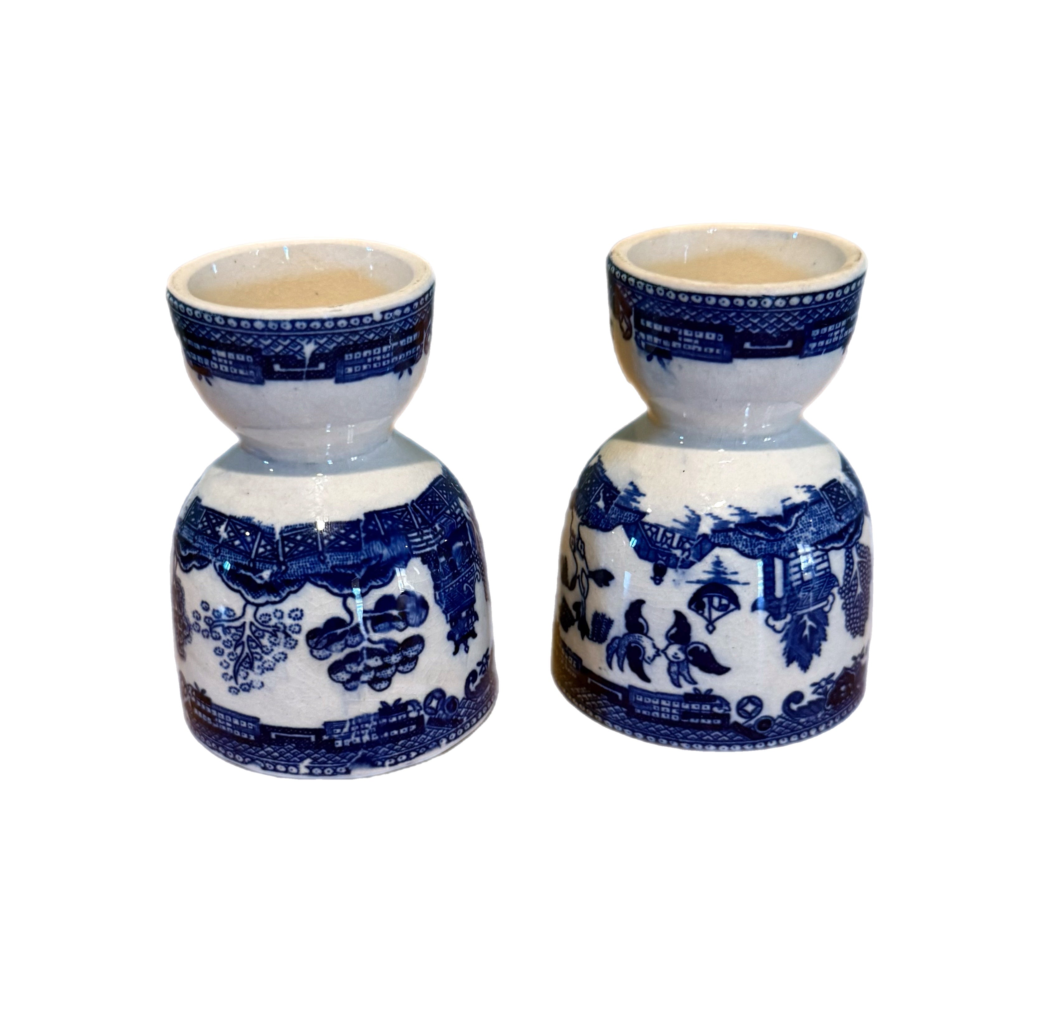 Vintage Blue Willow Chinoiserie Double Egg Cups - a Pair