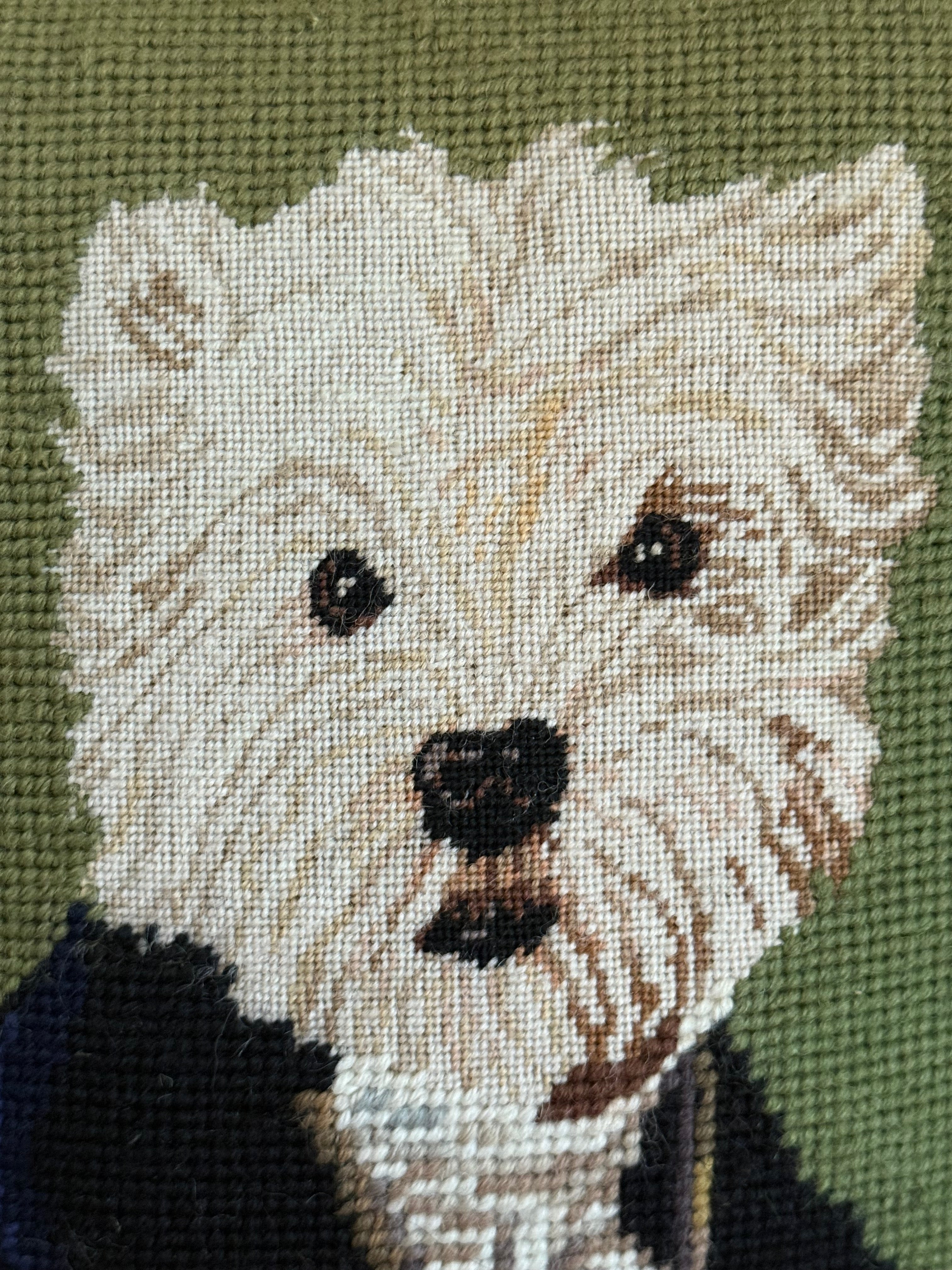 Vintage Needlepoint Uniformed West Highland Terrier Decorative Accent Pillow With Down Insert