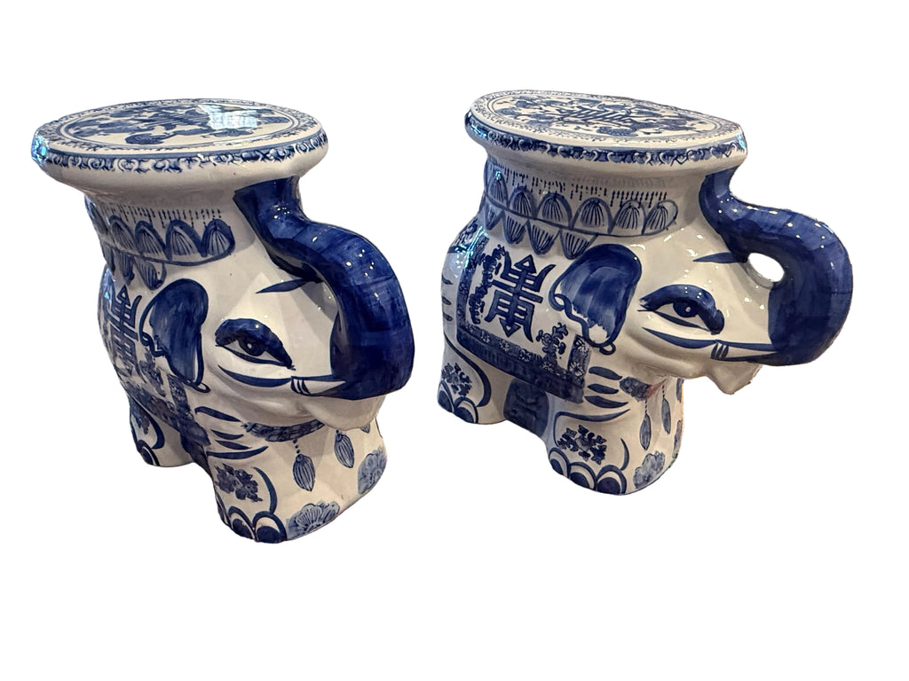 Chinese Export Blue and White Elephant Garden Stool / Plant Stand