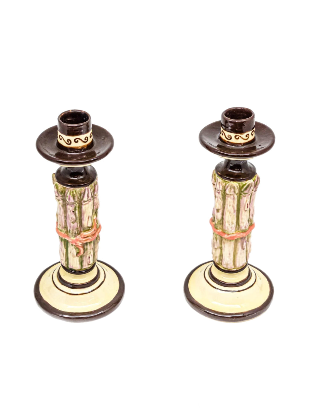 Pair of Limited Edition (1/9) Asparagus Form Studio Ceramic Candlesticks by Prince Alexander, 1981
