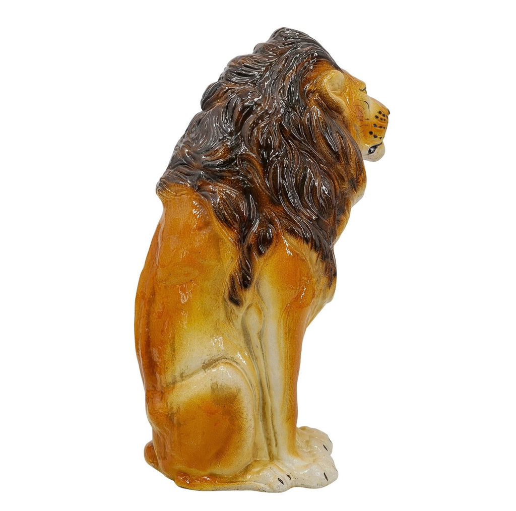 Mid 20th Century Italian Majolica Pottery Guardian Lion Statue