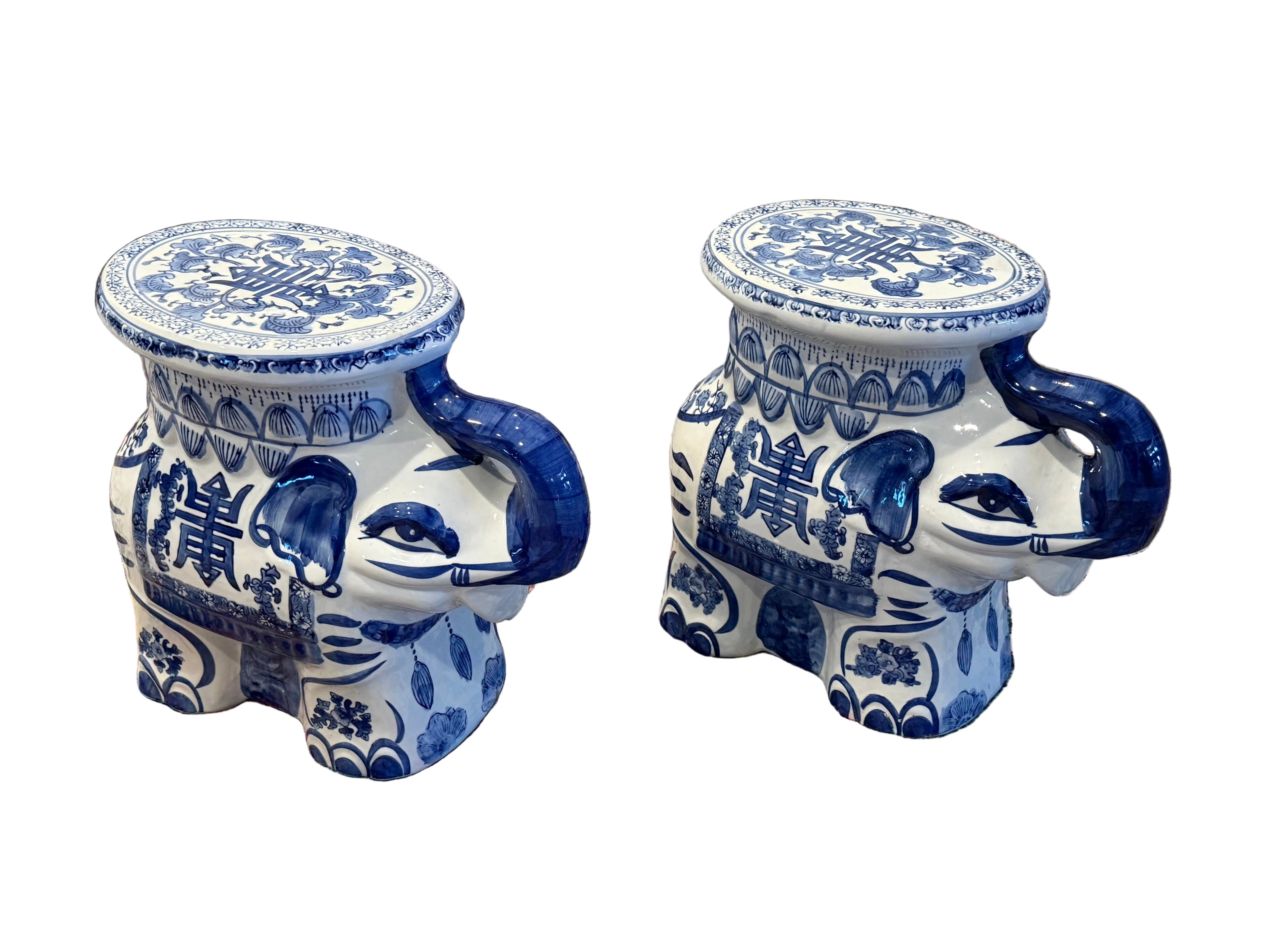 Chinese Export Blue and White Elephant Garden Stool / Plant Stand