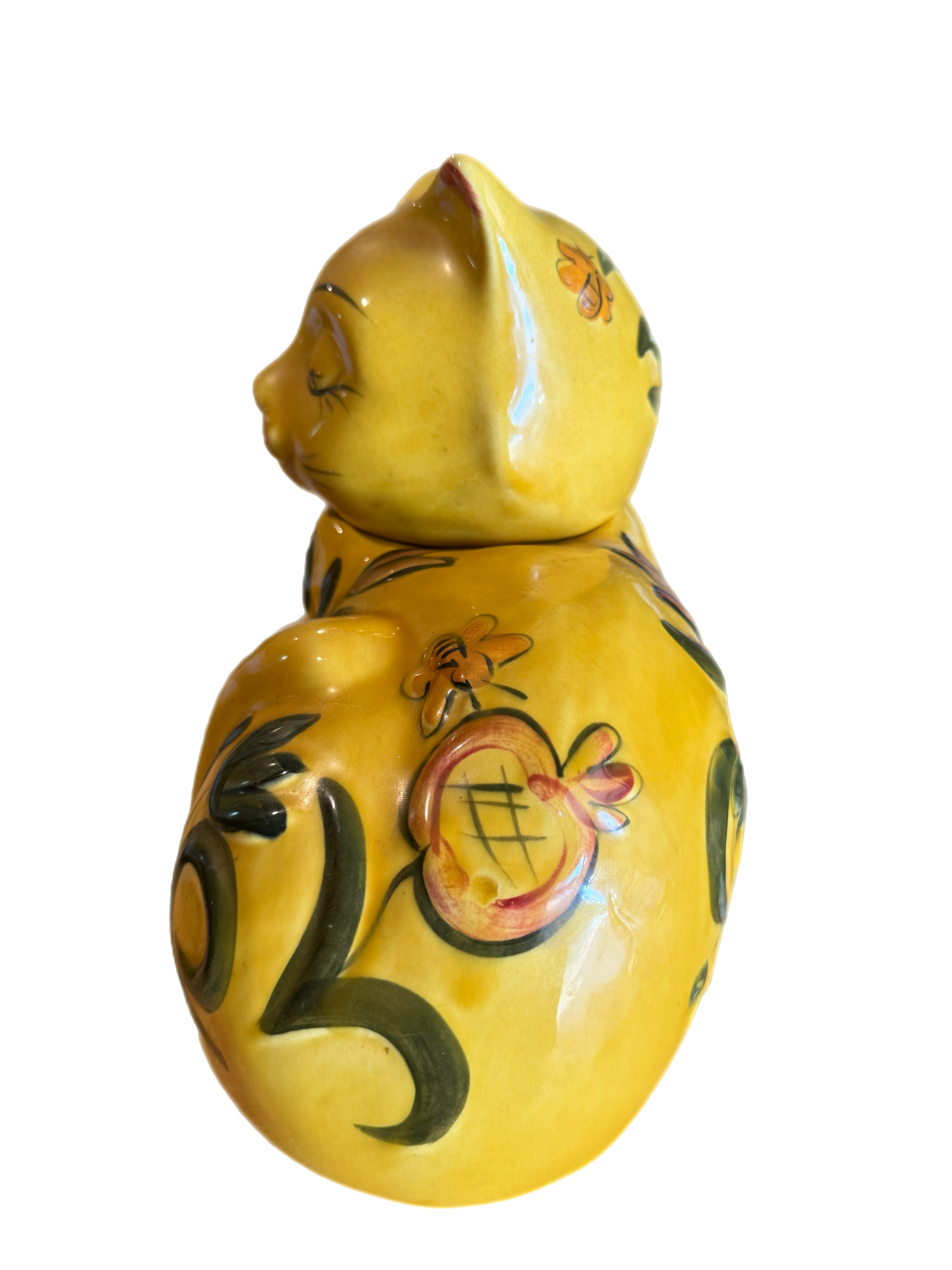 Vintage 1960s Yellow Calico Cat Ceramic Cookie Jar