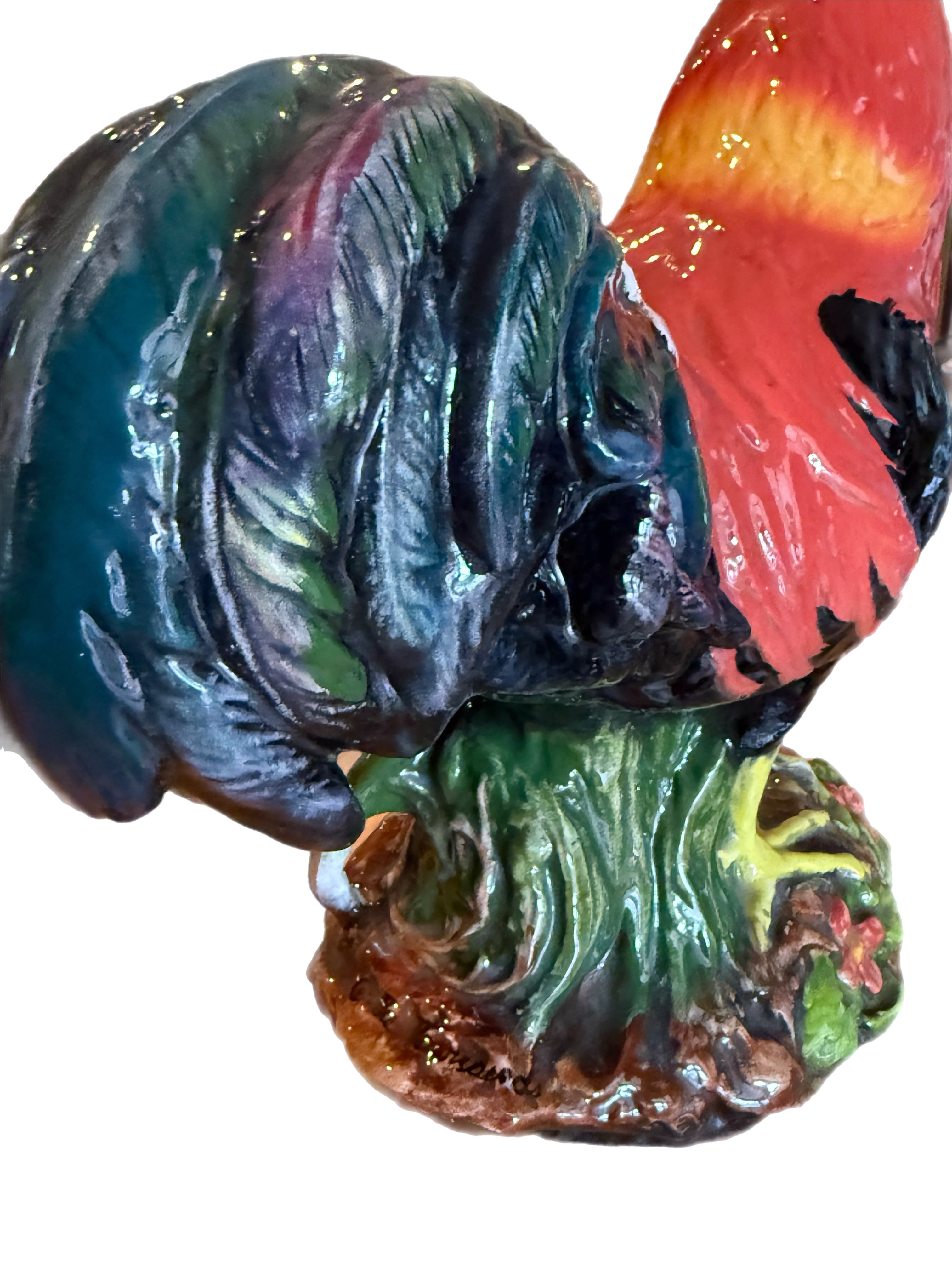 Richly-Glazed Hand-Painted Ceramic Rooster, Signed