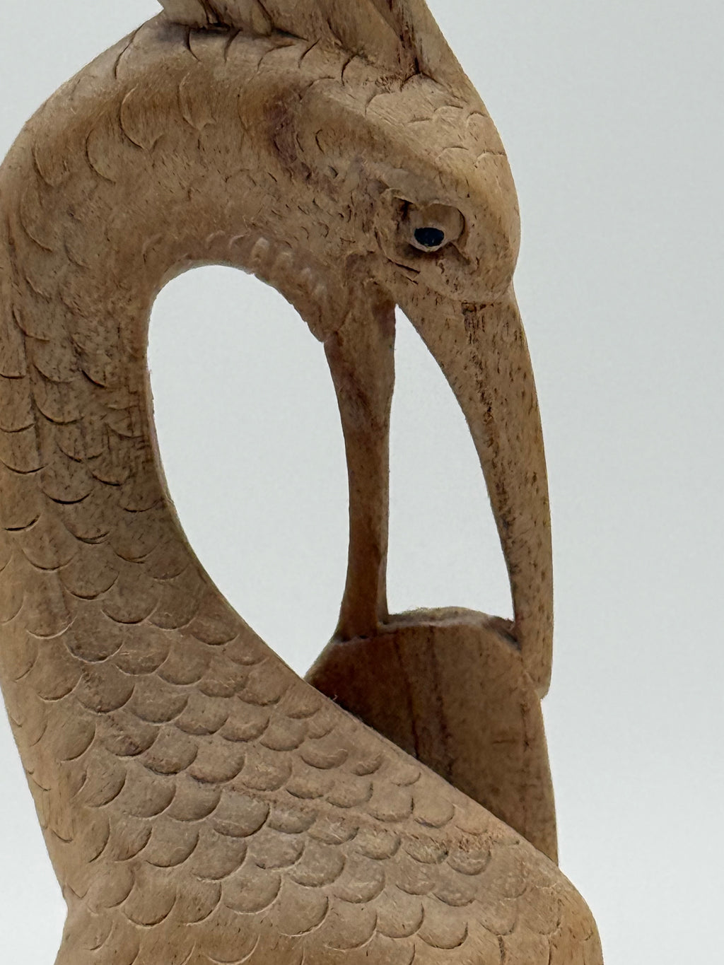 Late 20th Century Signed Montserrat Hand-Carved Wooden Crane Sculpture, 8.5”