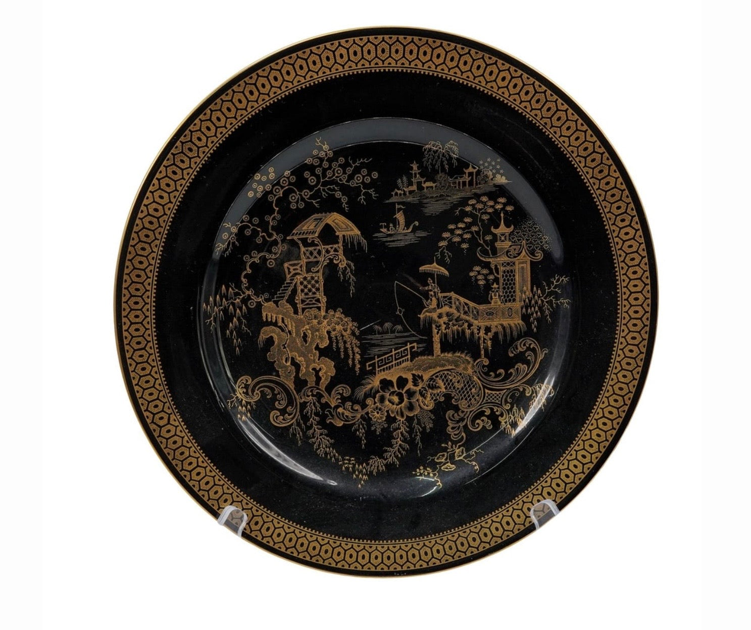 Rare 1950s Spode Imperial Garden Black and Gold Willow Plate