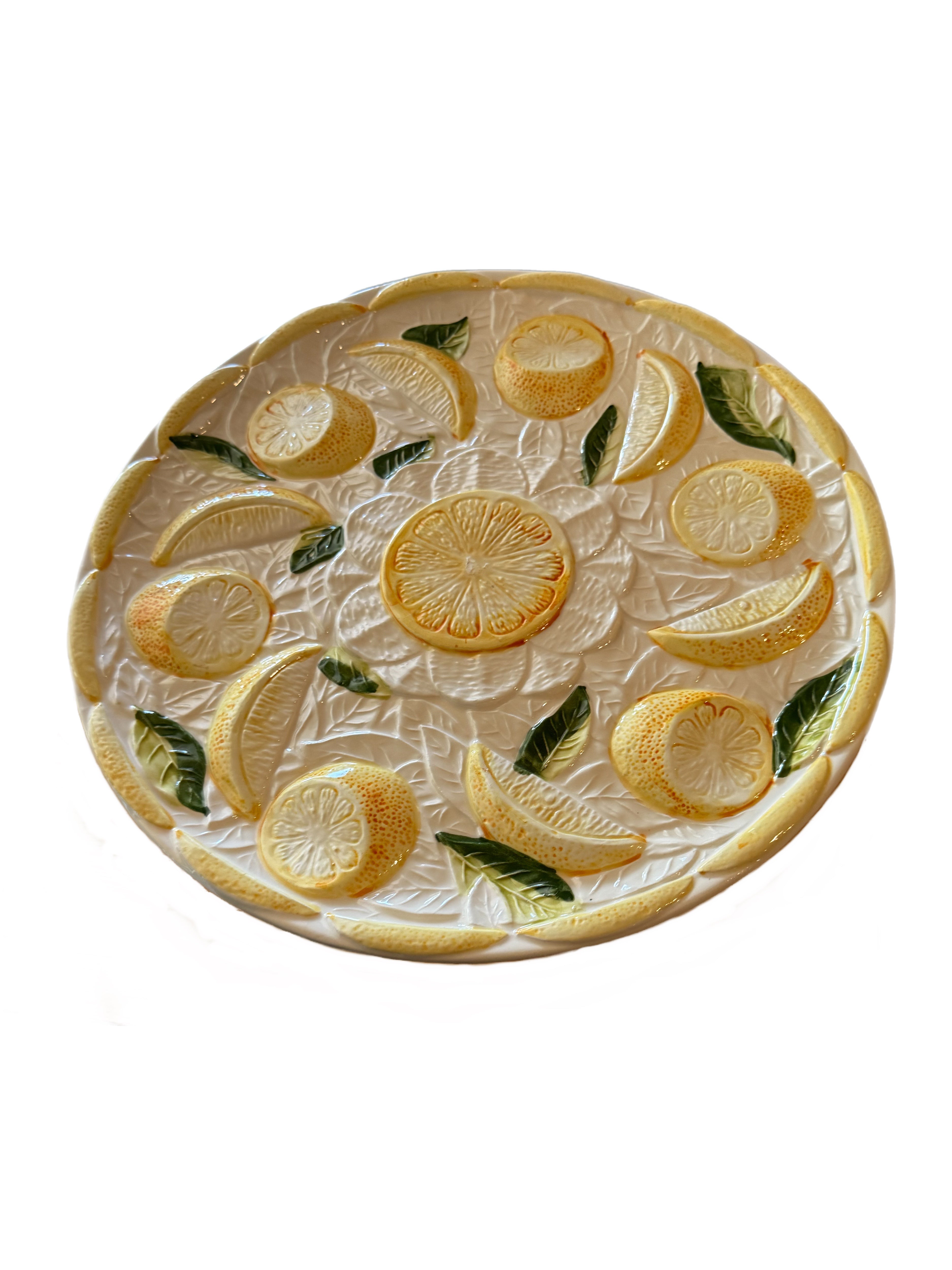 Vintage Portuguese Lemon Majolica Pedestal Cake Stand
