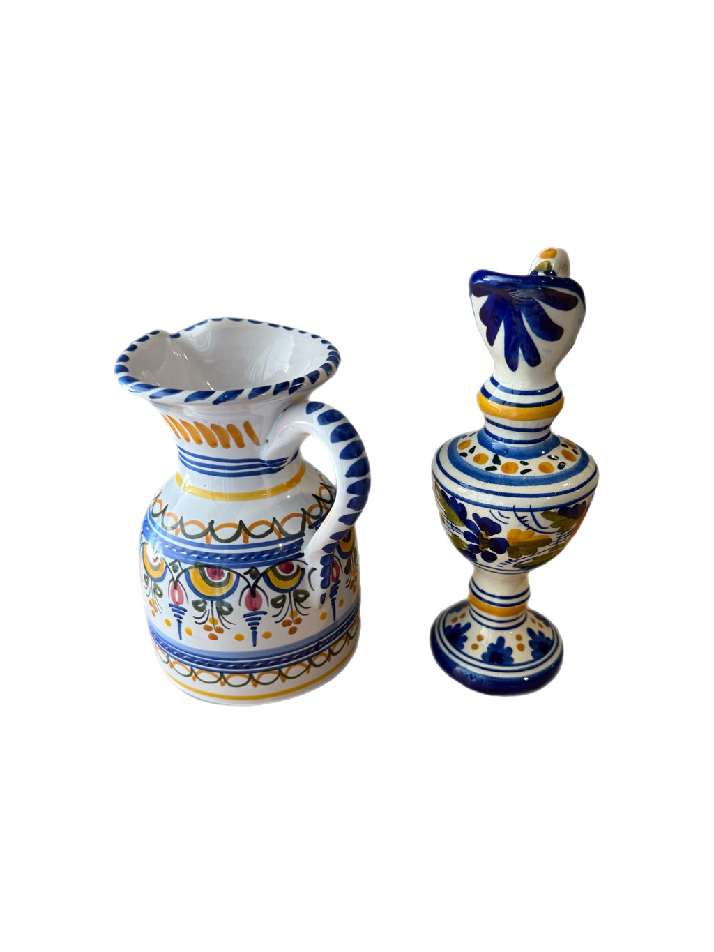 Late 20th Century Spanish Ceramic Ewers Hand-Painted Signed De La Cal Puente - a Pair