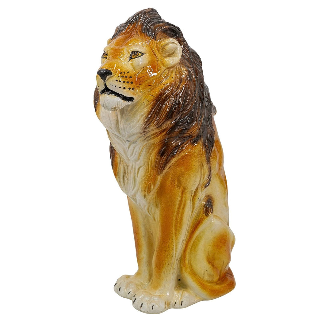 Mid 20th Century Italian Majolica Pottery Guardian Lion Statue
