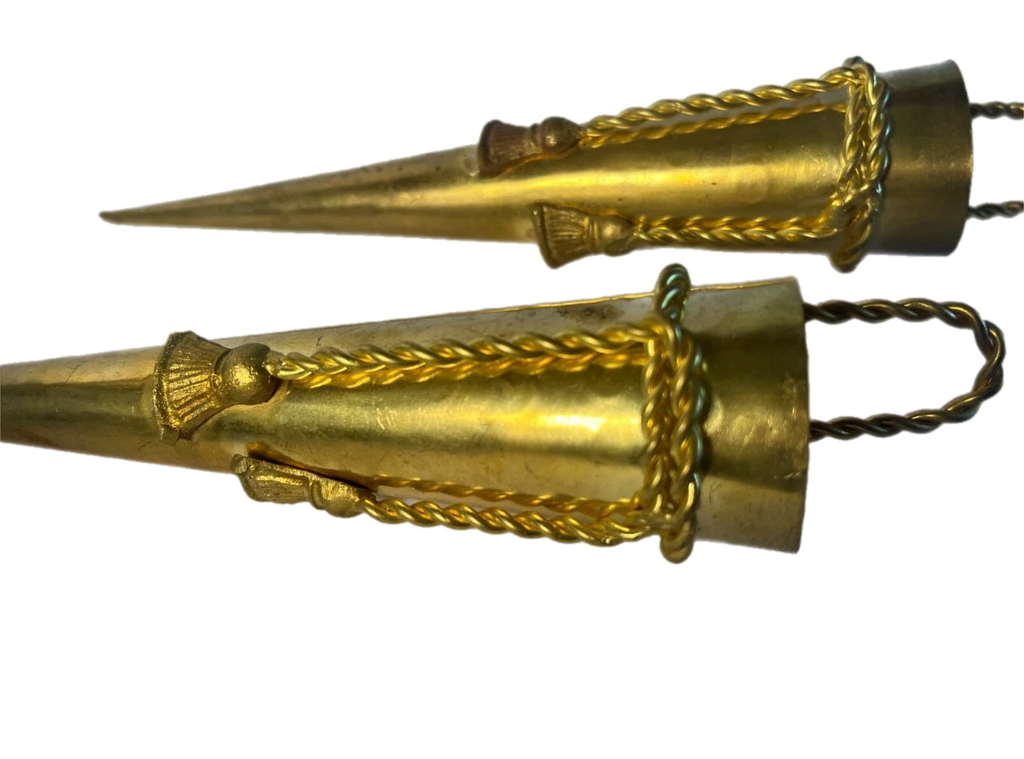 Late 20th Century Pair of Hollywood Regency Style Indian Brass Posey Wall Vases With Tassel Detail