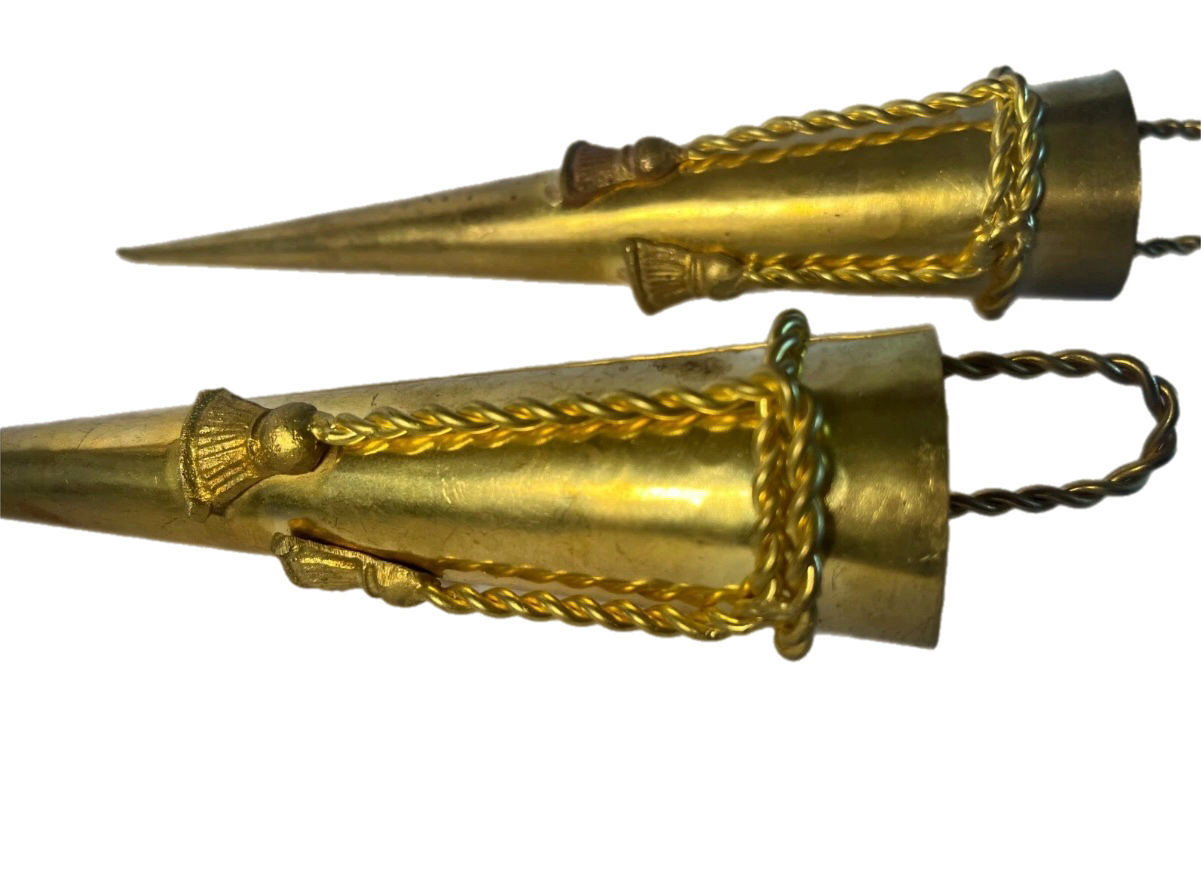 Late 20th Century Pair of Hollywood Regency Style Indian Brass Posey Wall Vases With Tassel Detail