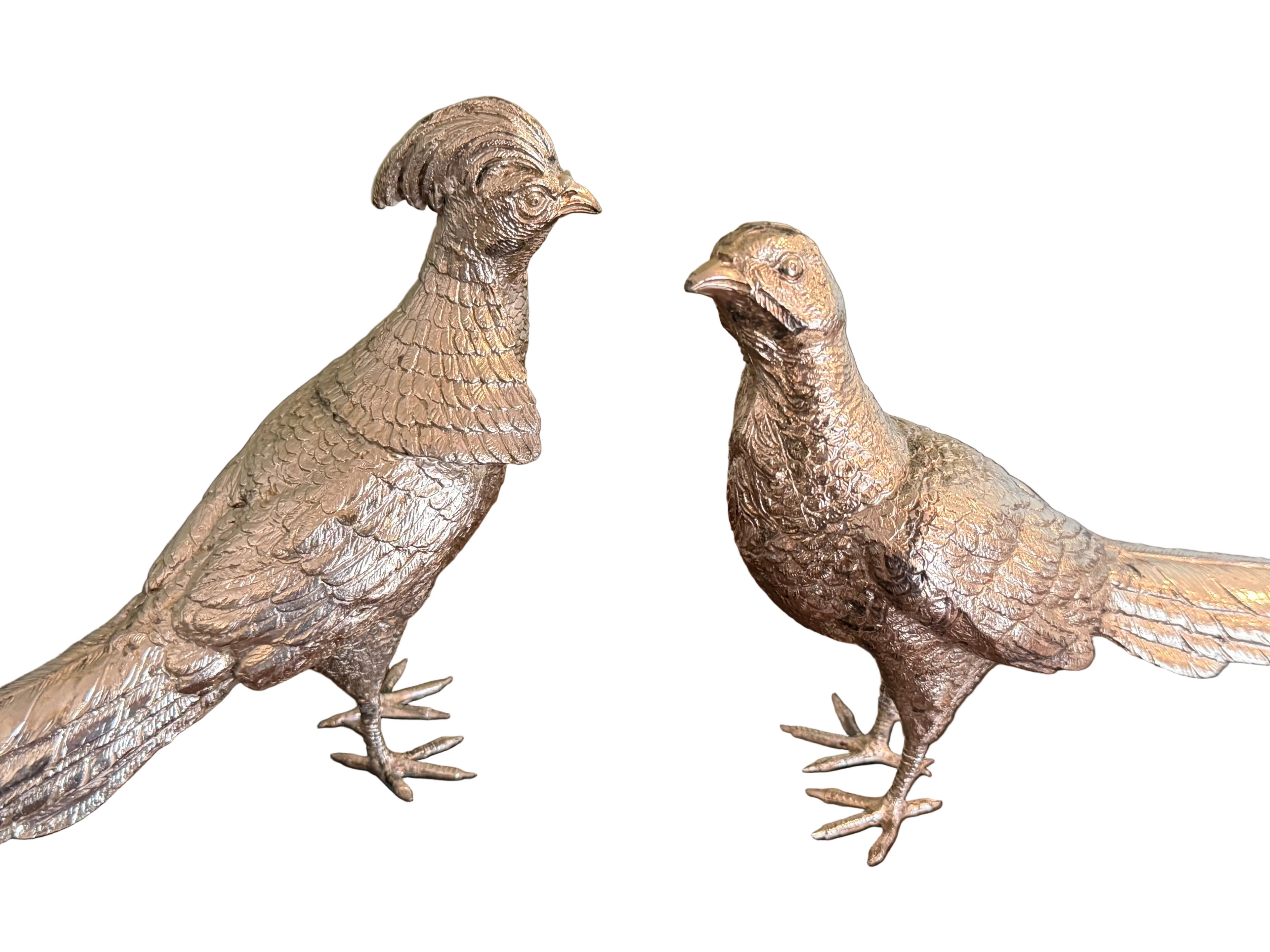 Pair of Silver Plated Pheasants