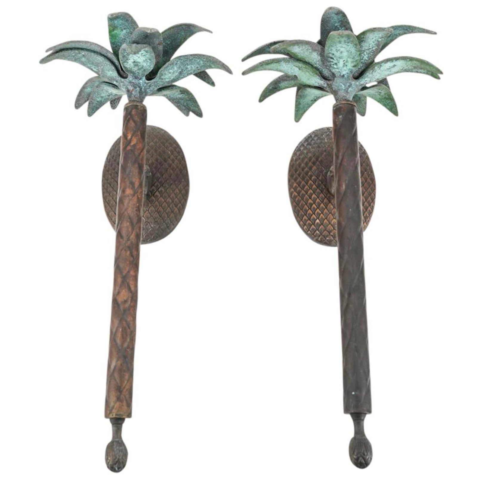 Vintage Brass and Iron Palm Tree Sconces